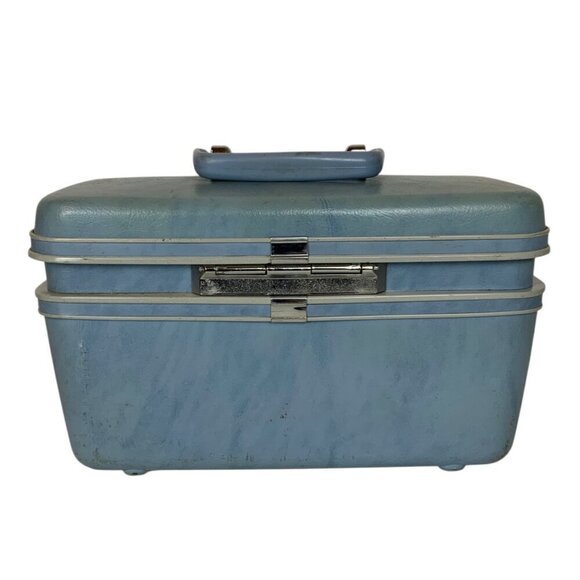 Vintage Samsonite Profile Blue Train Cosmetic Case With Handle & Mirror No KEYS - Picture 4 of 8